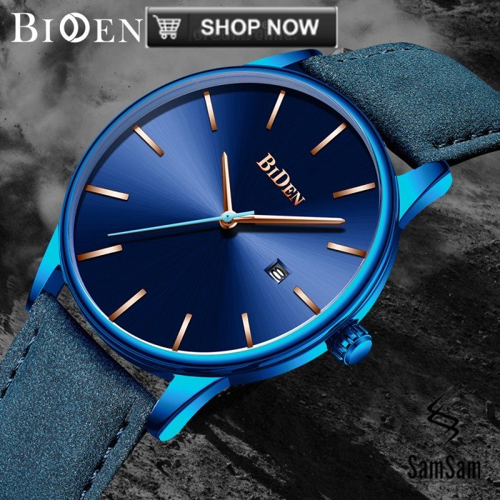 BIDEN jam tangan pria Santai Mode Bisnis Tahan Air Kuarsa Jam Tangan - Biru
