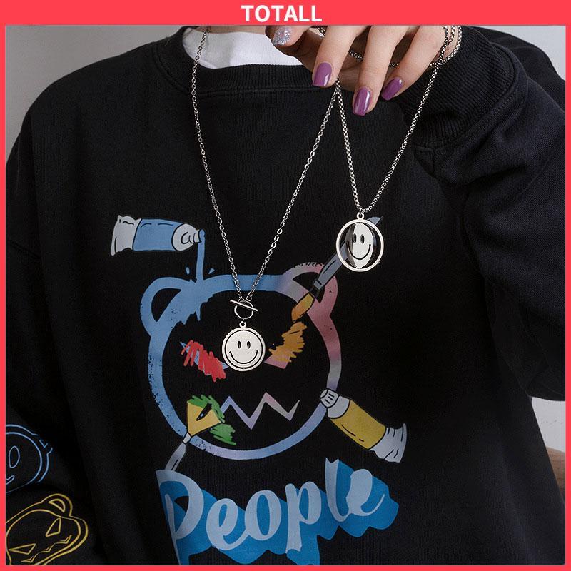 COD Kalung Rantai Sweater Rantai Klavikula Berputar Dua Sisi Smiley Necklace Pendant Necklace-Totall