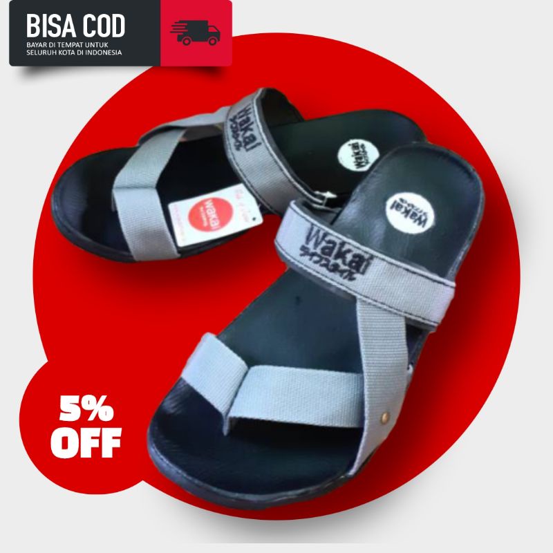 Sendal sandal jepit wakai warna hitam tali abu