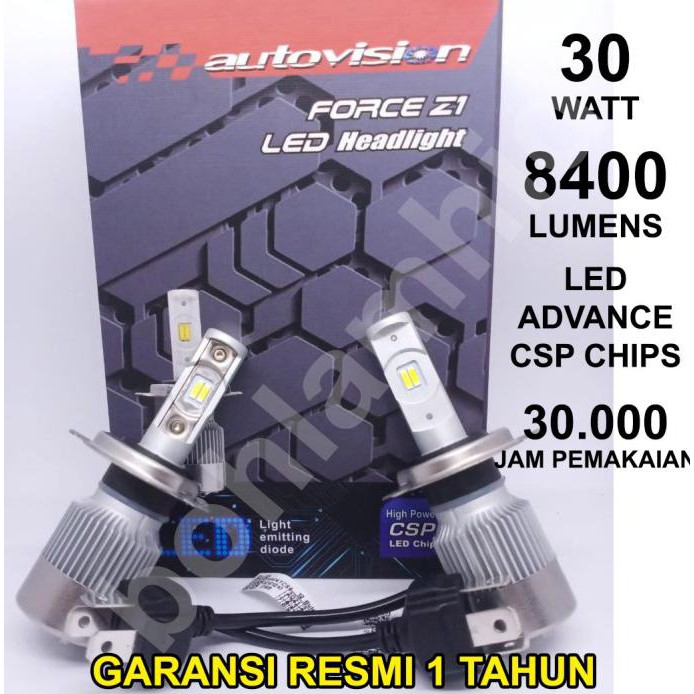 Lampu Mobil Led H4 Autovision Force Z1 Hi/Lo Putih 6000K 30W 8400Lumen Bohlamhid Kualitas Baik