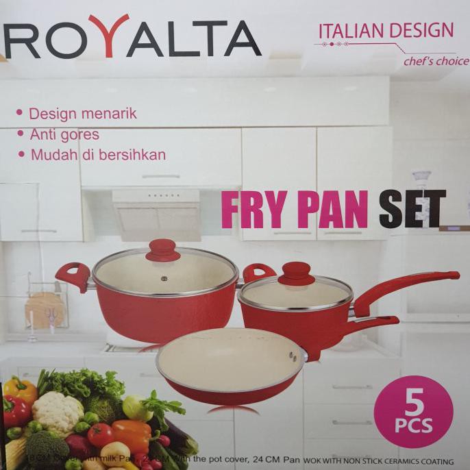 Berkualitas Royalta Fry Pan Set 5Pcs Warna Merah Hemat