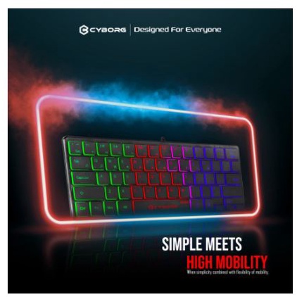 Keyboard mini gaming cyborg membrane wired usb 2.0 tkl 60% 64 keys rainbow k64m atom