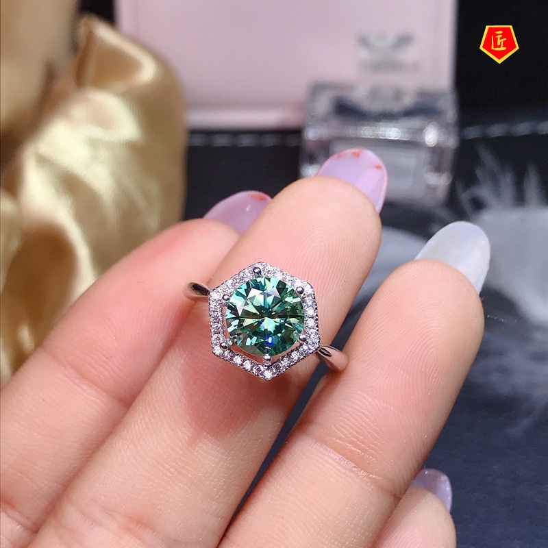 [Ready Stock]Simple Fashion Green Moissanite Ring