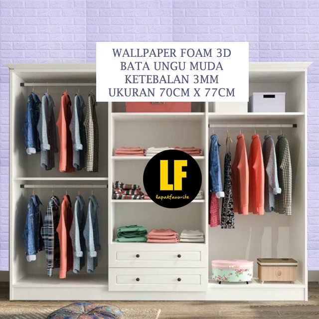 AA Wallpaper 3D Foam Sticker Warna Ungu Muda Premium Wall Paper Tebal 3MM Wallpaper Stiker