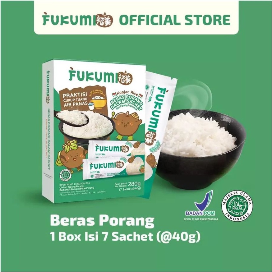 

FUKUMI Beras Porang Box Sachet - Shirataki/Konjac Rice | Beras Putih Porang Organik Beras Jepang