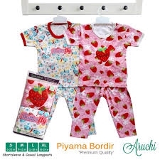 Aruchi Setelan Piyama Bordir 2 Stel / Baju Tidur Bayi &amp; Anak