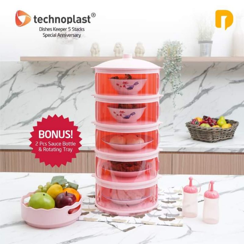 Tudung Saji Dishes Keeper susun 5 Pink