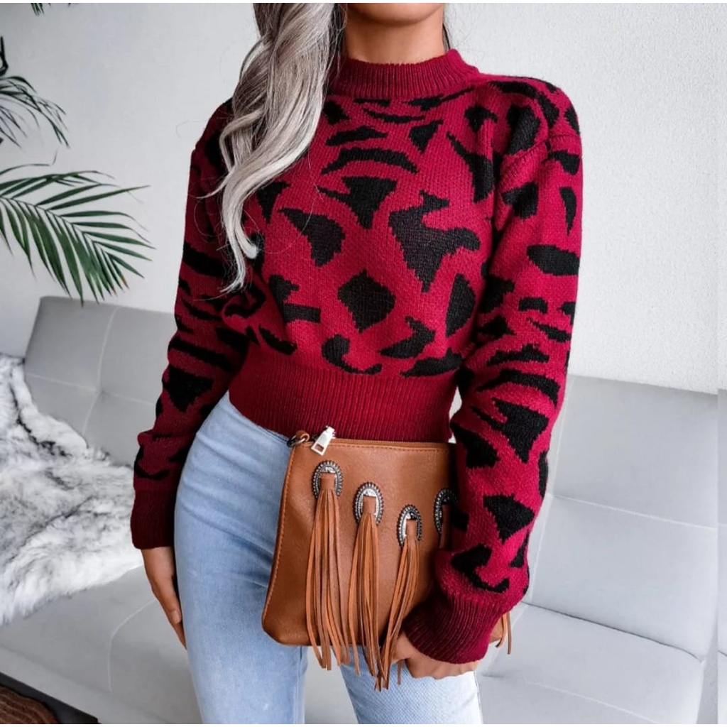 premium sweater krop leopard D110