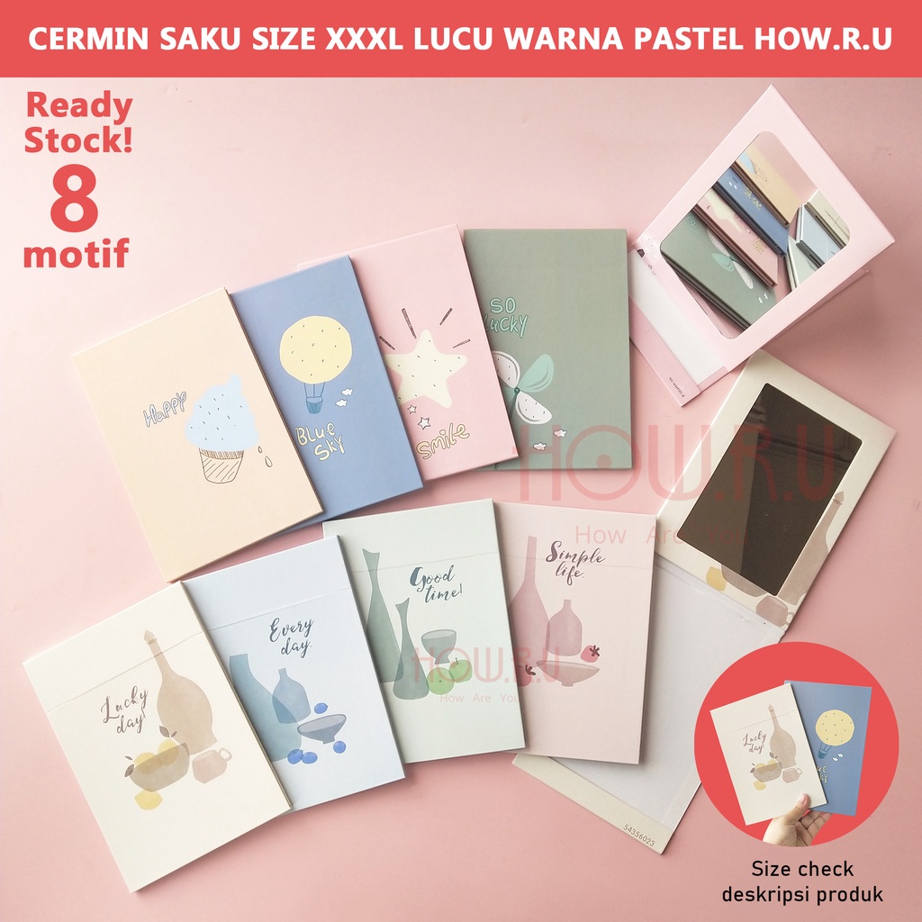 HOW.R.U | 21 x 14 cm - Cermin Lipat / Cermin Saku Korea Warna Pastel Motif Karakter Lucu