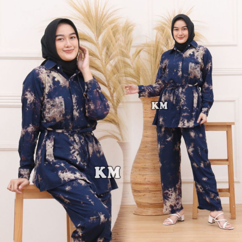 Setelan Tiedye Rayon Premium Lengan Panjang Kekinian Kancing Depan Busui Termurah