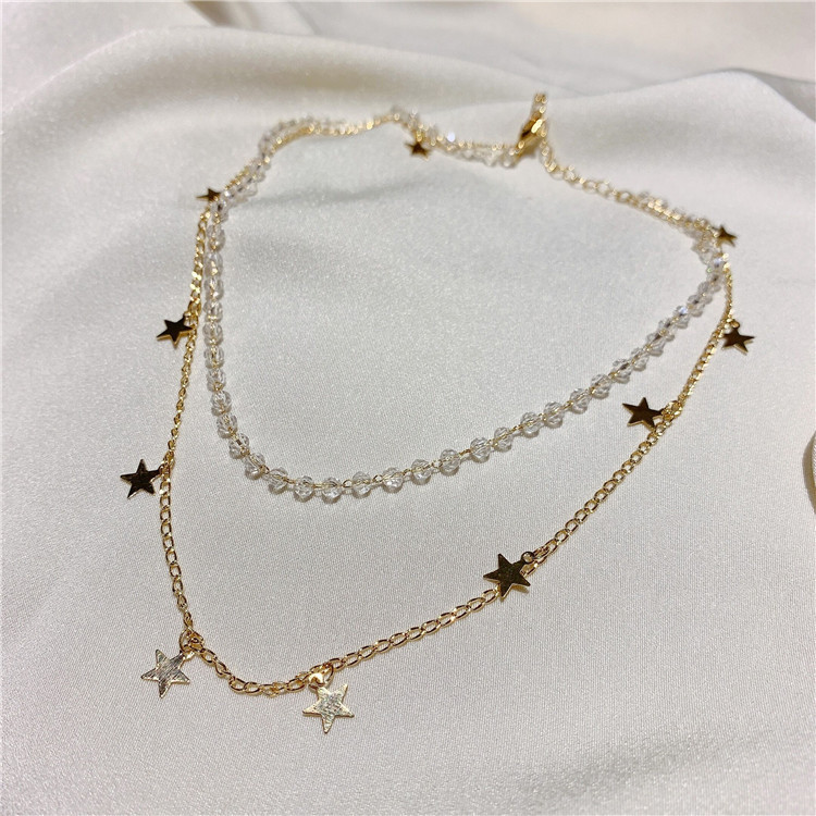 Double Star Pendant Korea Ig Gypsophila Necklace Choker Short Necklace