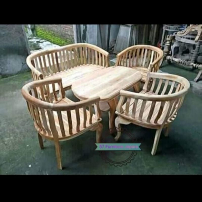 Meja kursi teras depan rumah jati mentahan