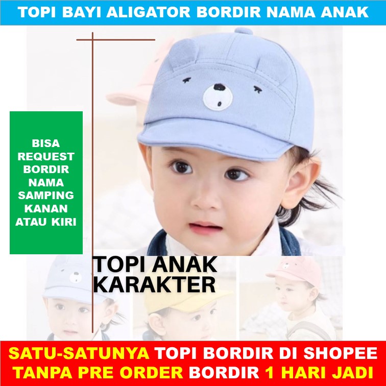 Topi Anak Beruang / Topi bayi motif bear / Bordir Nama Anak Custom