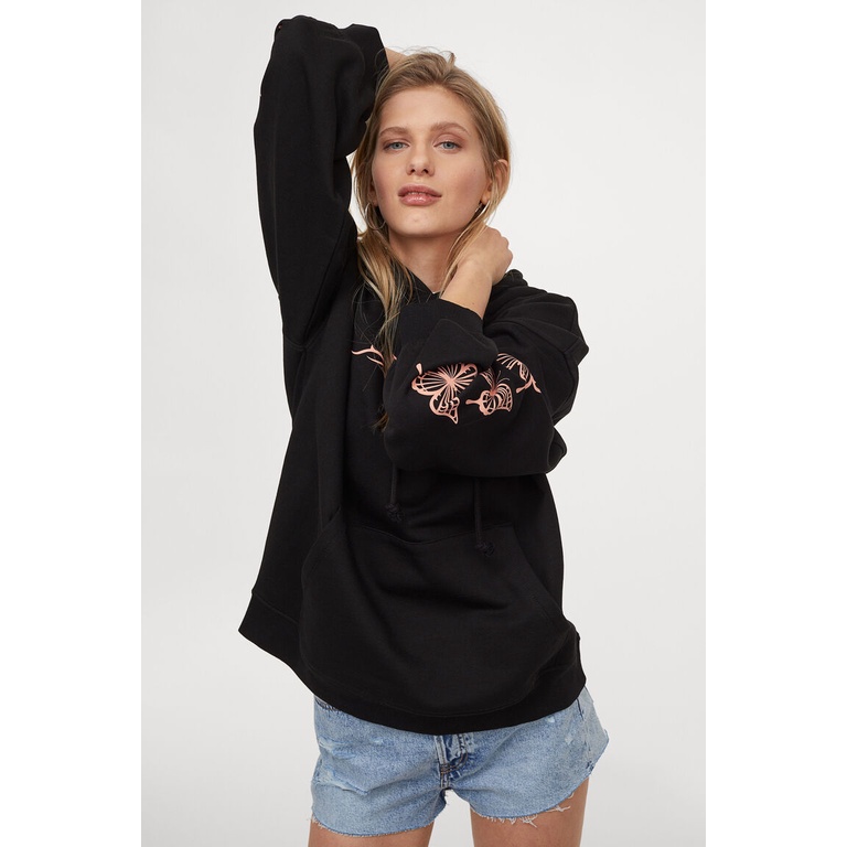 Hoodie HM Butterfly Hitam Sweater Hoodie Pria Wanita