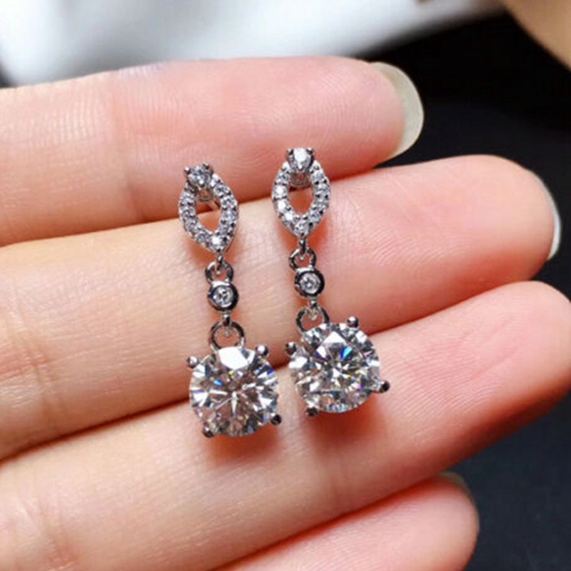 Fancyqube Anting Dangle Cubic Zirconia Warna Silver Untuk Aksesoris Pengantin Wanita