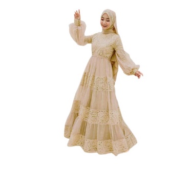 Baju Gamis Lebaran Brokat Wanita Muslimah Syari Amara Bahan Brukat Ukuran Xl Kombinasi Tile Furing D