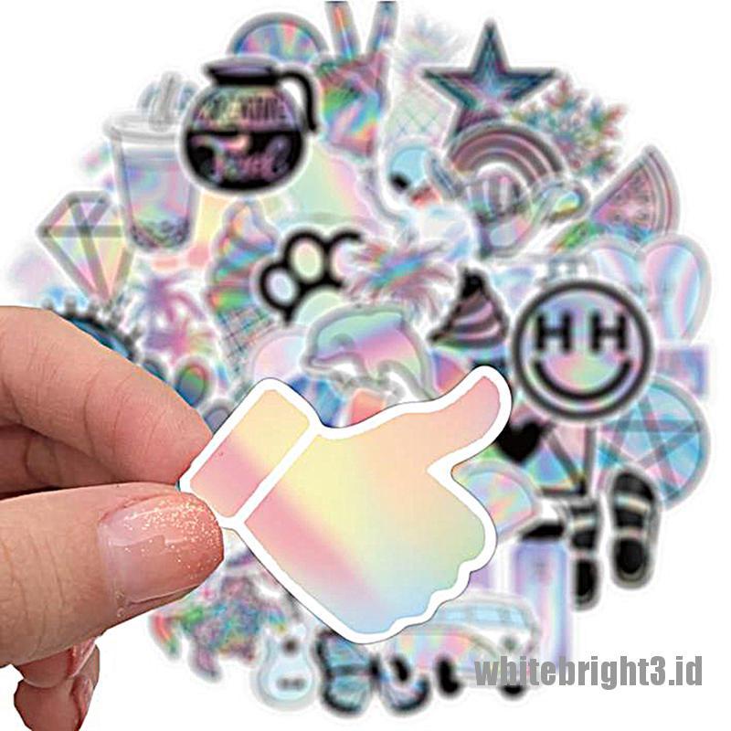 (white3) 50pcs Stiker Holografik Laser Untuk Gitar / Koper / Helm