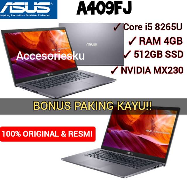 Laptop Asus A409FJ - Intel core i5 8265U - 4GB - 512GB SSD  -  Nvidia Mx230 - windows 10