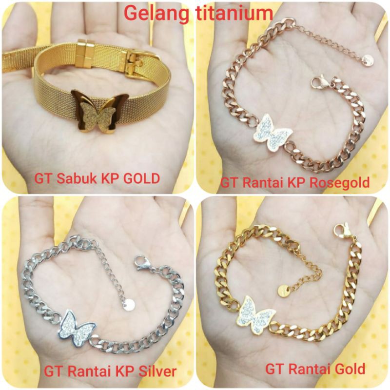 Impor Bestseller Gelang Sabuk kupu-kupu Gelang Rantai Padat Kupu-kupu gold Rosegold silver Antikarat