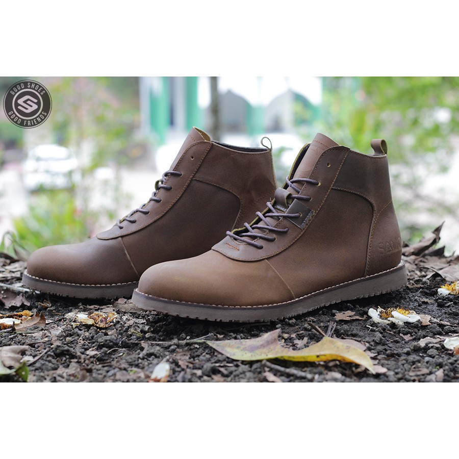 Sauqi Footwear NVM Sole Tan Karet Batik Coklat Sepatu Kulit Asli Pria Boots Fashion Man