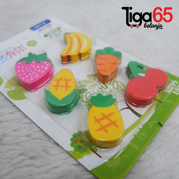 365 Cartoon Eraser #40896 Penghapus Set Fruit Shape Penghapus Kartun Isi 6 pcs