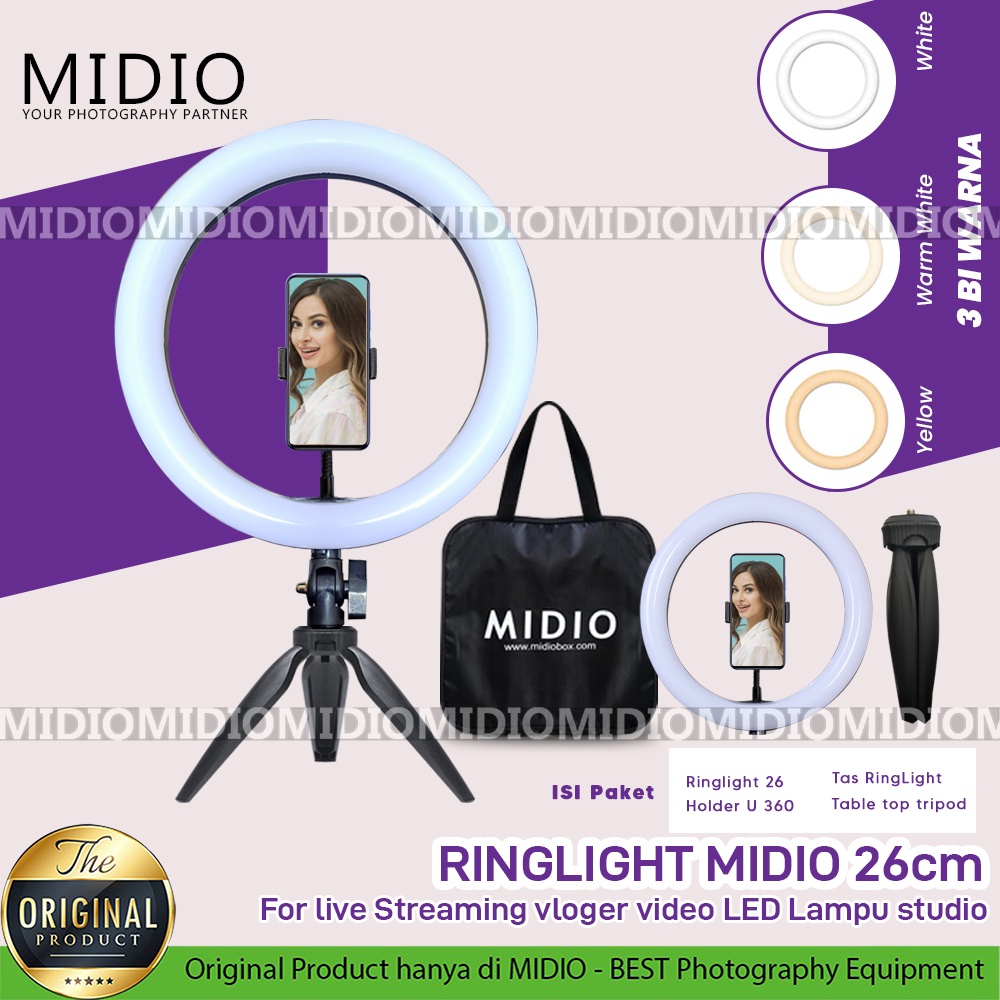 RingLight 26 Midio For Live Streaming Vlogger Video LED Lampu Studio - RL26