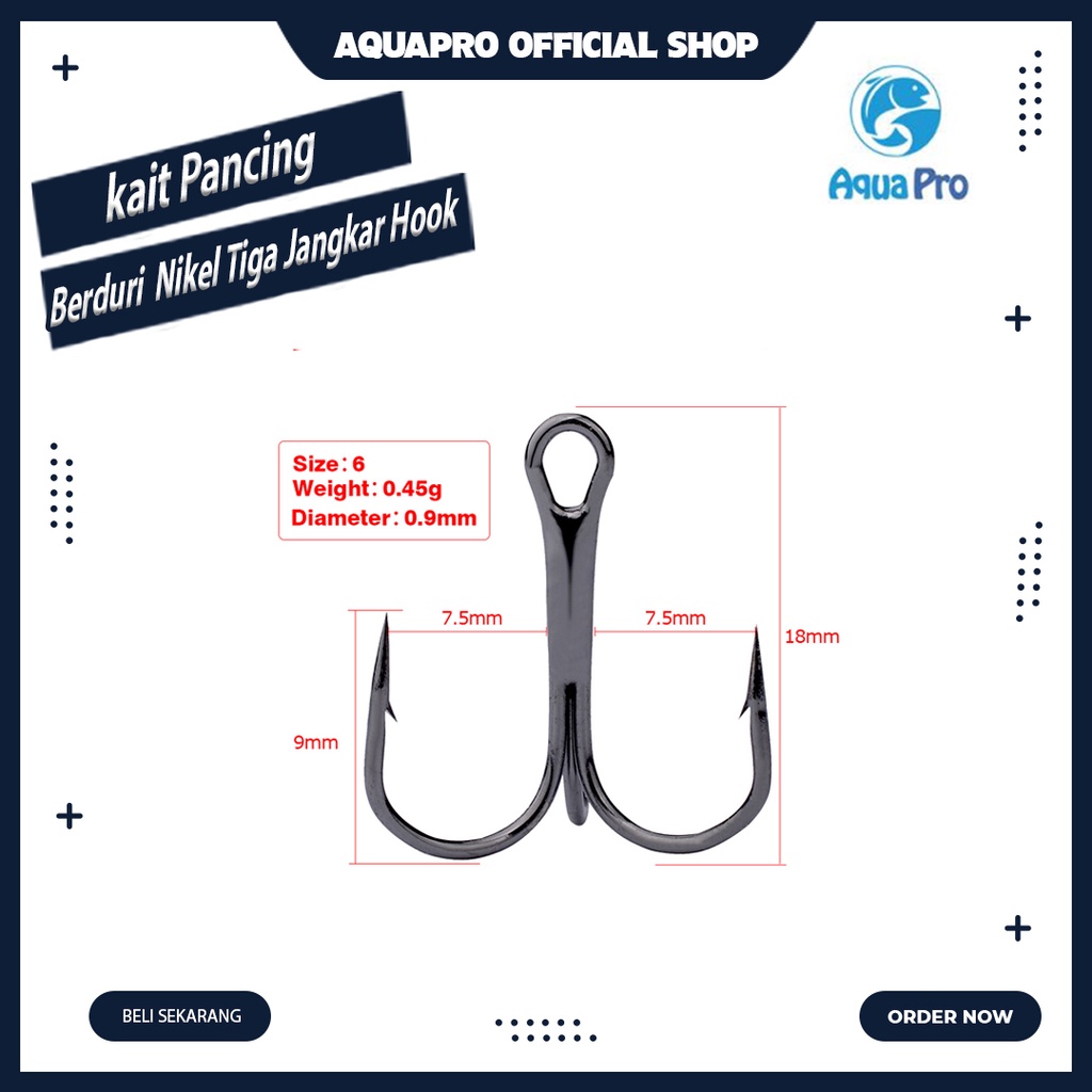 Aquapro Premium Kail Trible Treble Hook Triple Cabang Fukushima High Carbon Steel Treble Hook Tackle