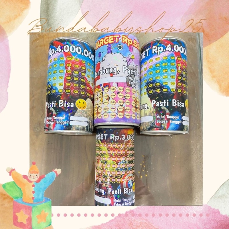 [Makassar] Celengan kaleng, Celengan target murah, Celengan unik,Celengan viral #Bundababyshop25