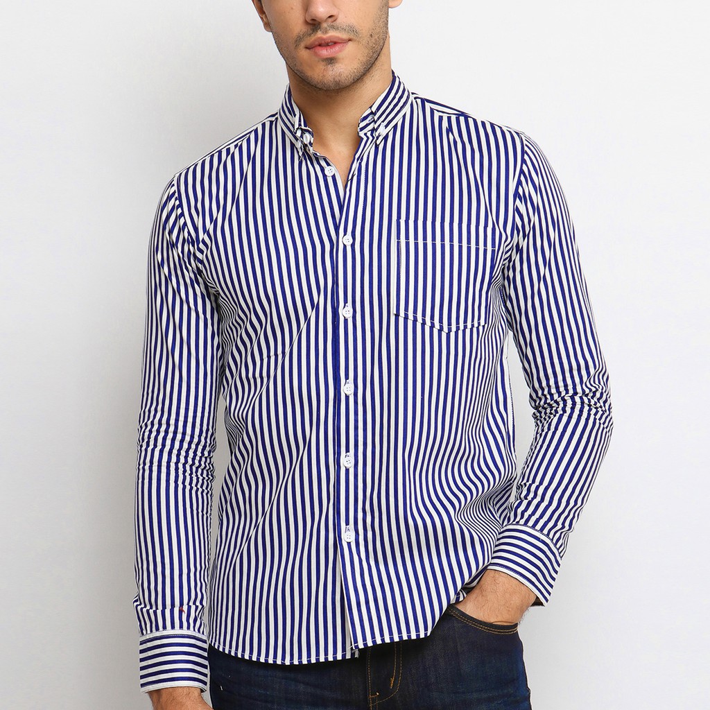 

VENGOZ Kemeja Pria Slim Fit - Toby Navy Stripe Shirt