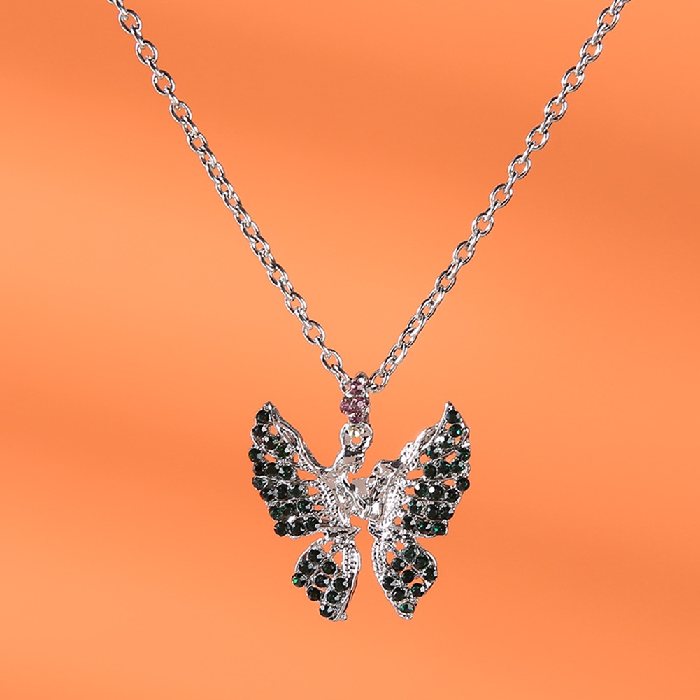 Hu Hu Hu Hu Hu Alat Bantu Pasang Kacamata♡ Kalung Rantai Liontin Kupu-Kupu Aksen Berlian Imitasi Untuk Wanita