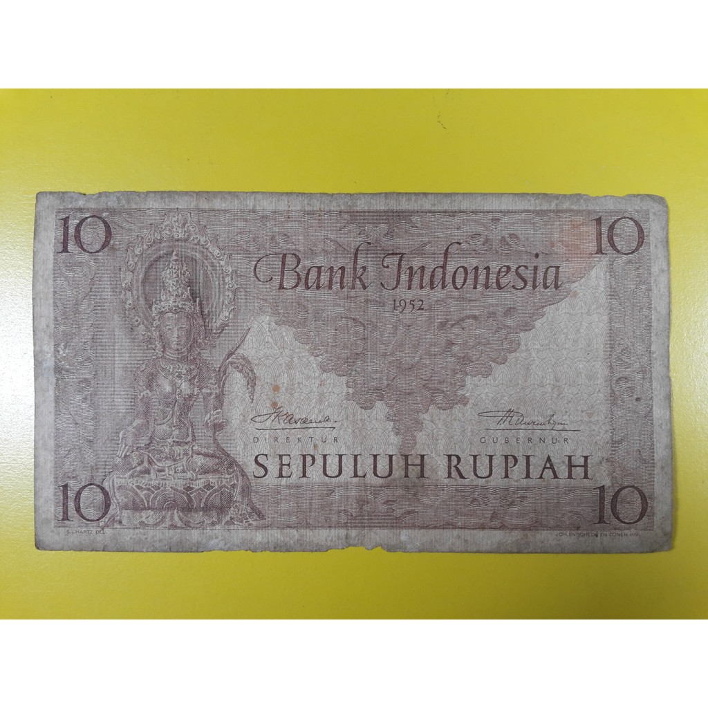 Uang Kuno Indonesia 10 Rupiah Tahun 1952 VG Seri Kebudayaan