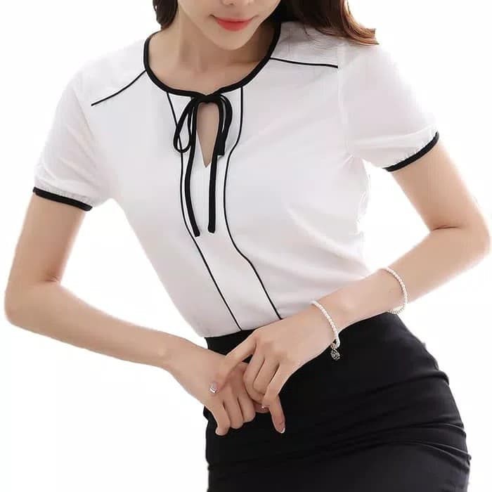 Blouse Wanita Cantik Korea Lengan Pendek - Putih Ck9200