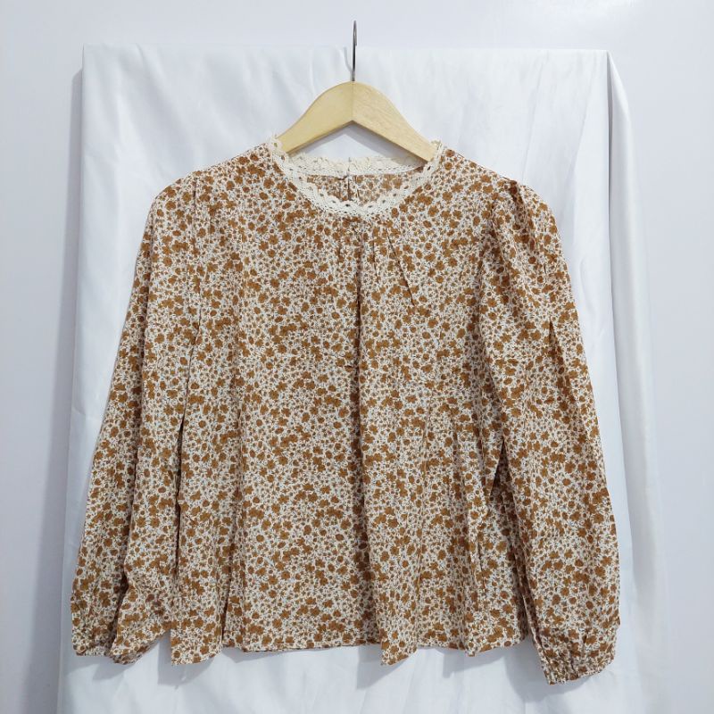 【BISA COD】Chiffon Lace Floral Blouse wanita Lengan Panjang summer atasan blus import cewek-Motif 1