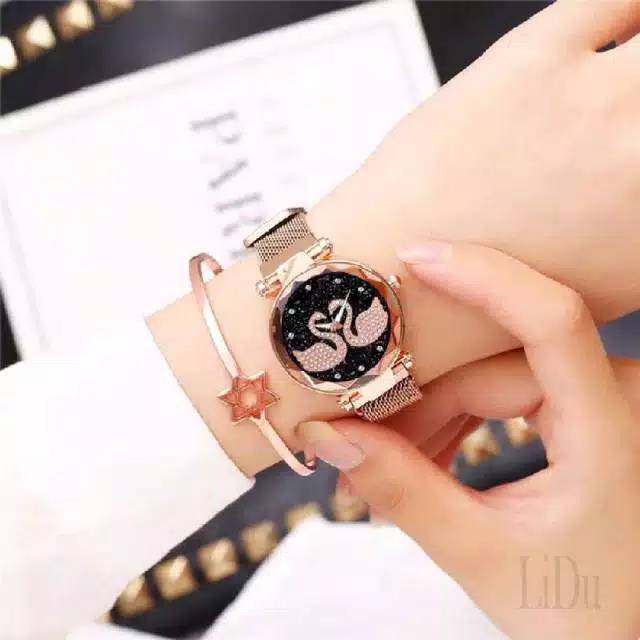 Jam Tangan Wanita Korea Strap Magnet Swarovskiy Double Angsa 7 color