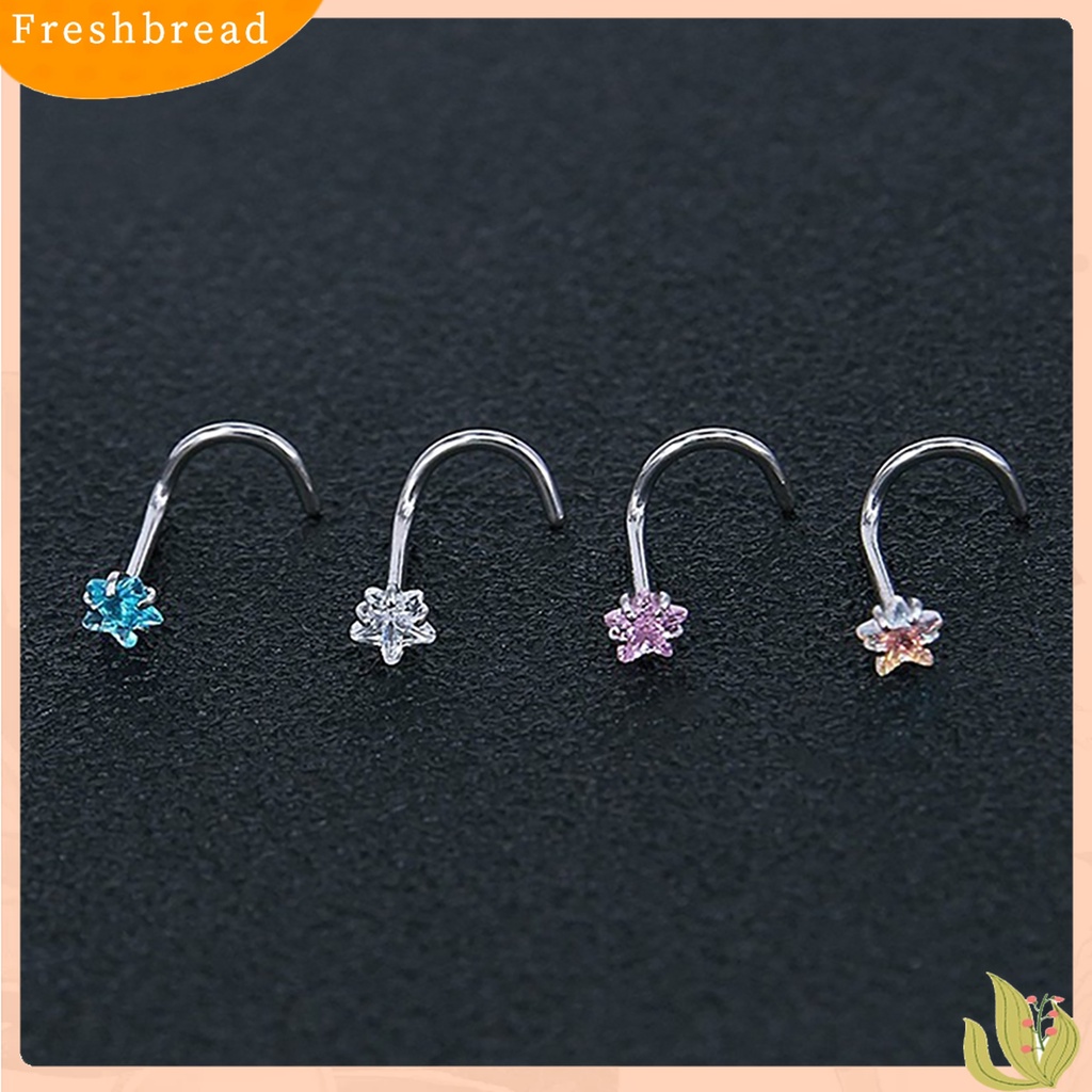 ?Fresh??3Pcs/Set Anting Tusuk Hidung Bahan Stainless Steel Medis dengan Kubik Zirkonia Warna Warni