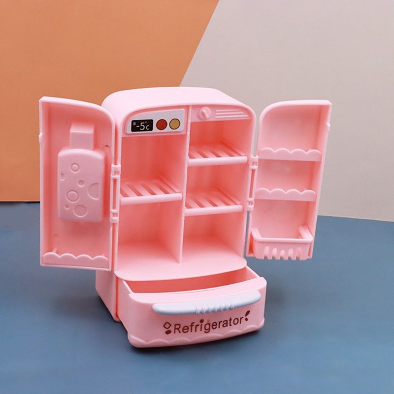 Mary Pink Miniatur Kulkas Lemari Es Pura Main Untuk Balita, Anak, Perempuan Dan Cowok Rumah Boneka Pretend Steam Acce