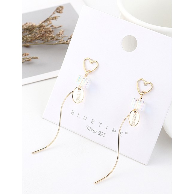 LRC Anting Tusuk Fashion Golden Real Gold-plated Fringed Careful Crystal Glass S925 Silver Pin Earri