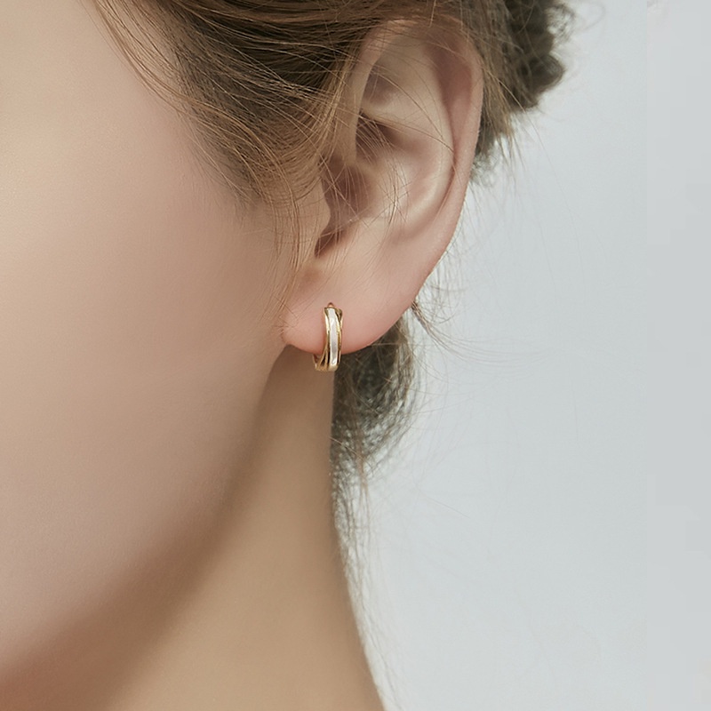 Anting Stud Bahan S925 Silver Metal Tekstur Silang Gaya Korea Untuk Wanita