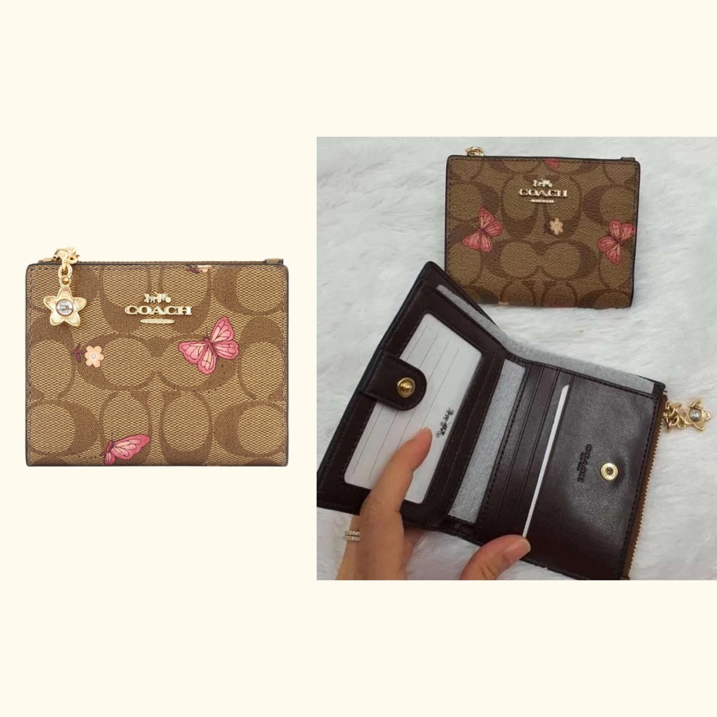 [ORIGINAL 100%] Coach 2978 Snap Card Case In Signature Canvas With Butterfly Print