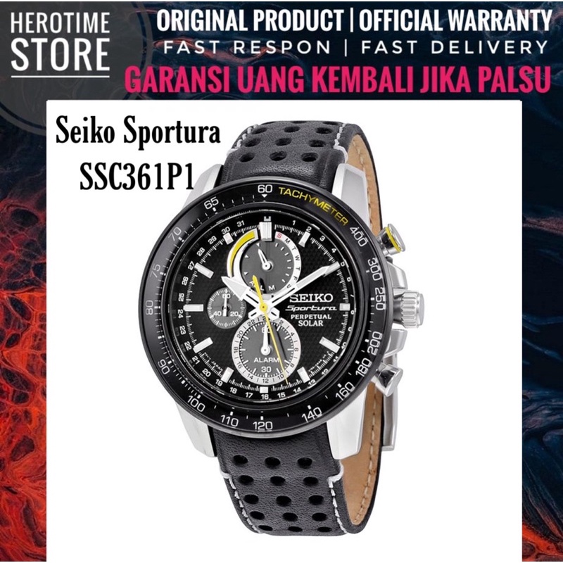 Jam Tangan Pria Seiko Sportura SSC361 SSC361P1 Perpetual Solar Full Black Garansi Resmi ORIGINAL