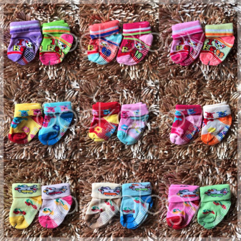 (Min 3pak/6pasang @6.500) Kaos kaki newborn twinpack isi 2 pasang Baby sock Anti slip