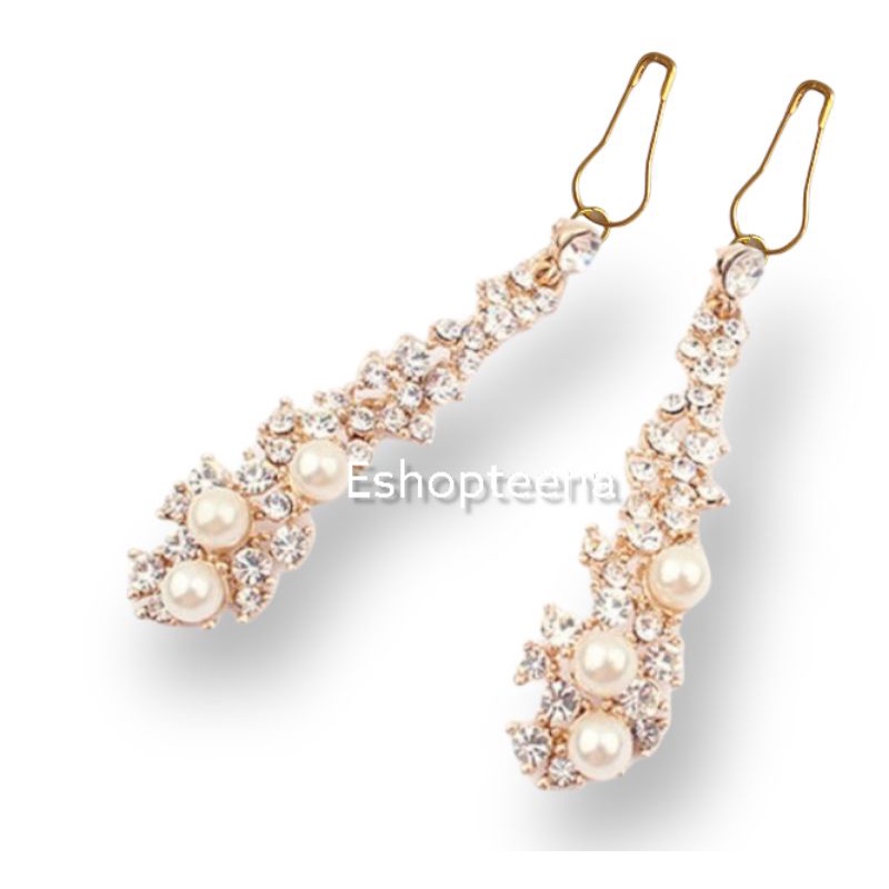 A51 anting hijab juntai mata pearl gold_anting jilbab