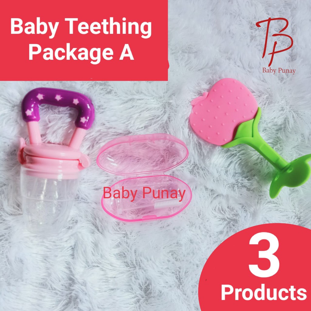 Baby Teething Package - Paket Persiapan Tumbuh Gigi - Theeter - Food Feeder - Finger Toothbrush