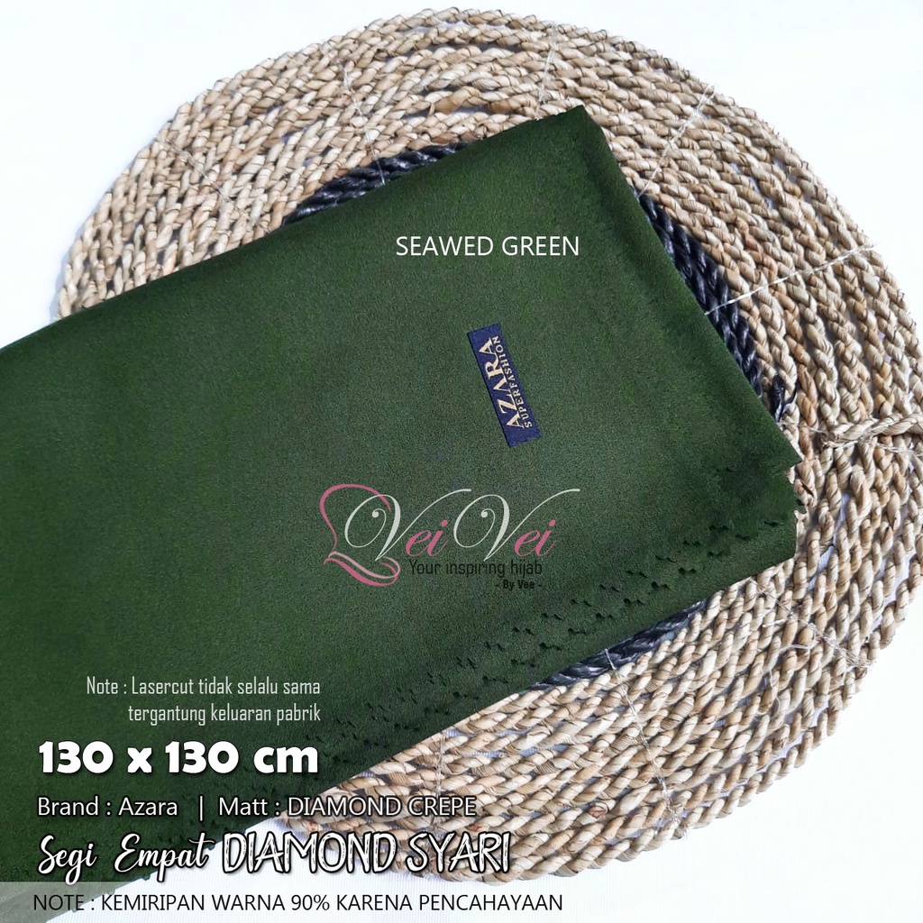 [ 130 x 130 cm] DIAMOND CREPE LASER - JILBAB SEGI EMPAT SYARI JUMBO AZARA-SEAWEED GREEN