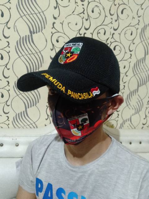 Topi ormas pemuda pancasila pp bahan jaring double mess lembut topi pemuda Pancasila