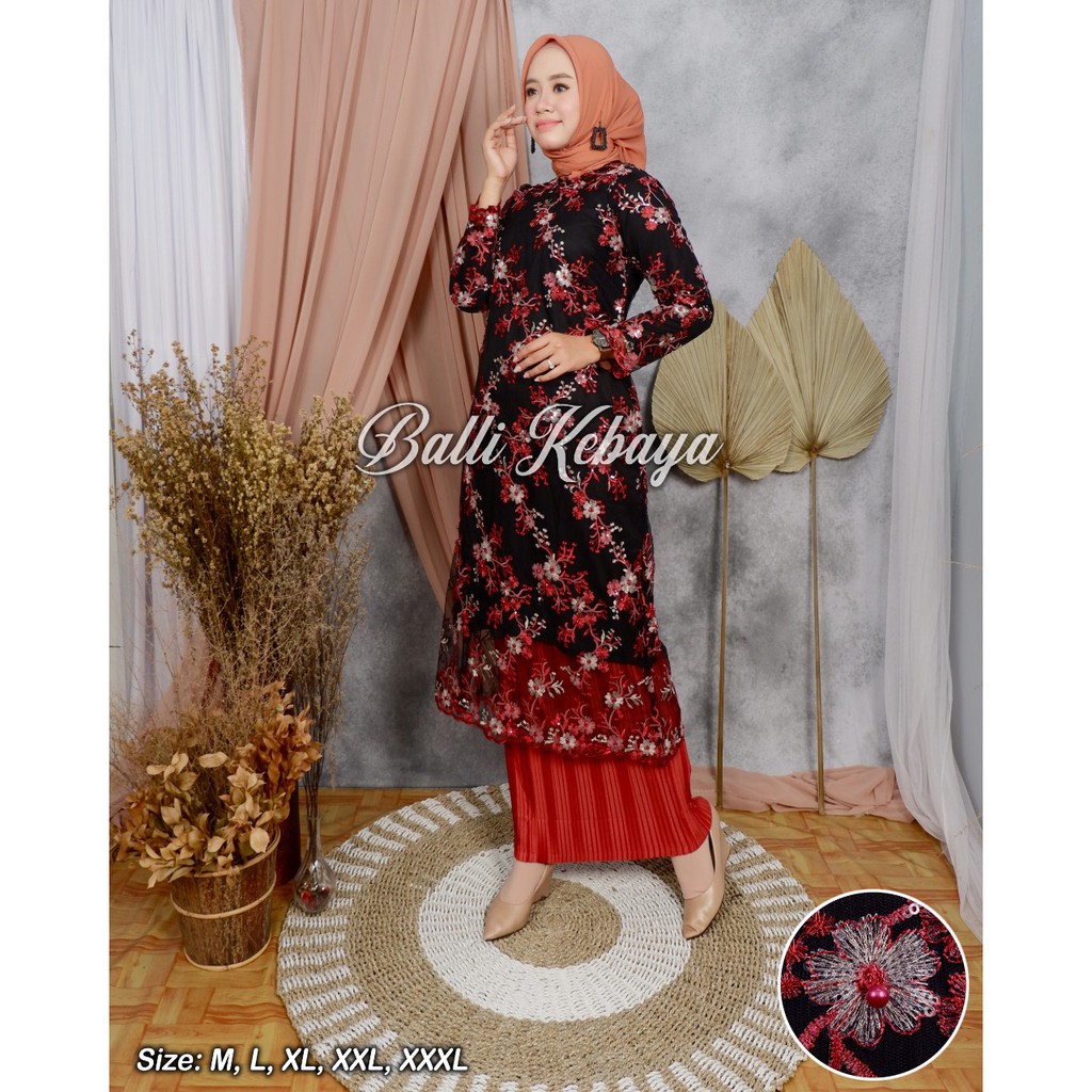 SET LONG TUNIK TULLE BORDIR MUTIARA / SET LONG TUNIK HITAM