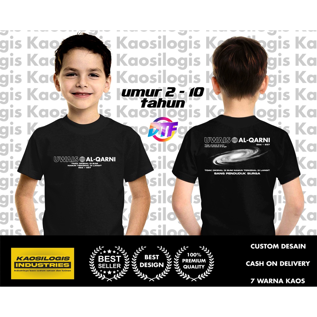 Kaos Anak Dakwah Uwais Muslim Original Lengan Pendek Kualitas Premium Cotton Combed 30s NC Sablon DT
