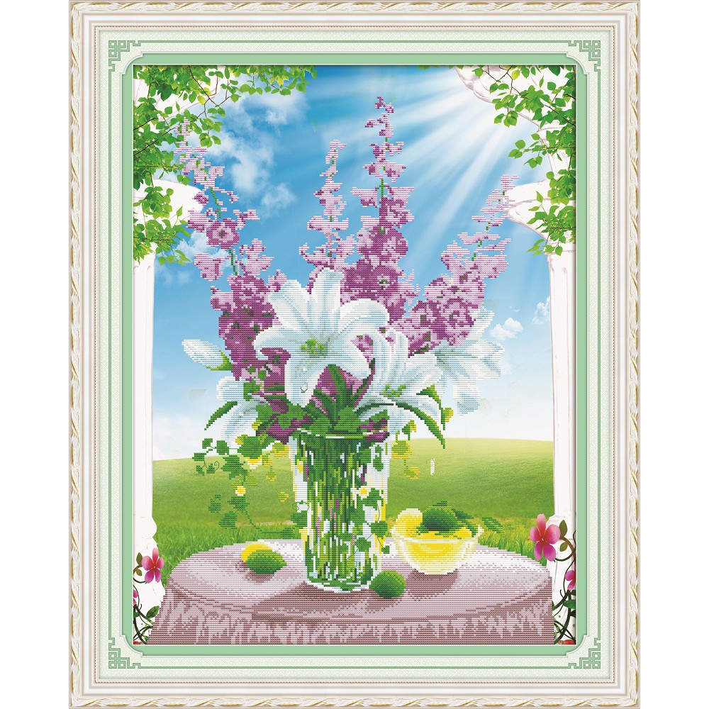 Paket DIY Craft Diamond Painting Y5122 Vas Bunga Flower Lily Lavender