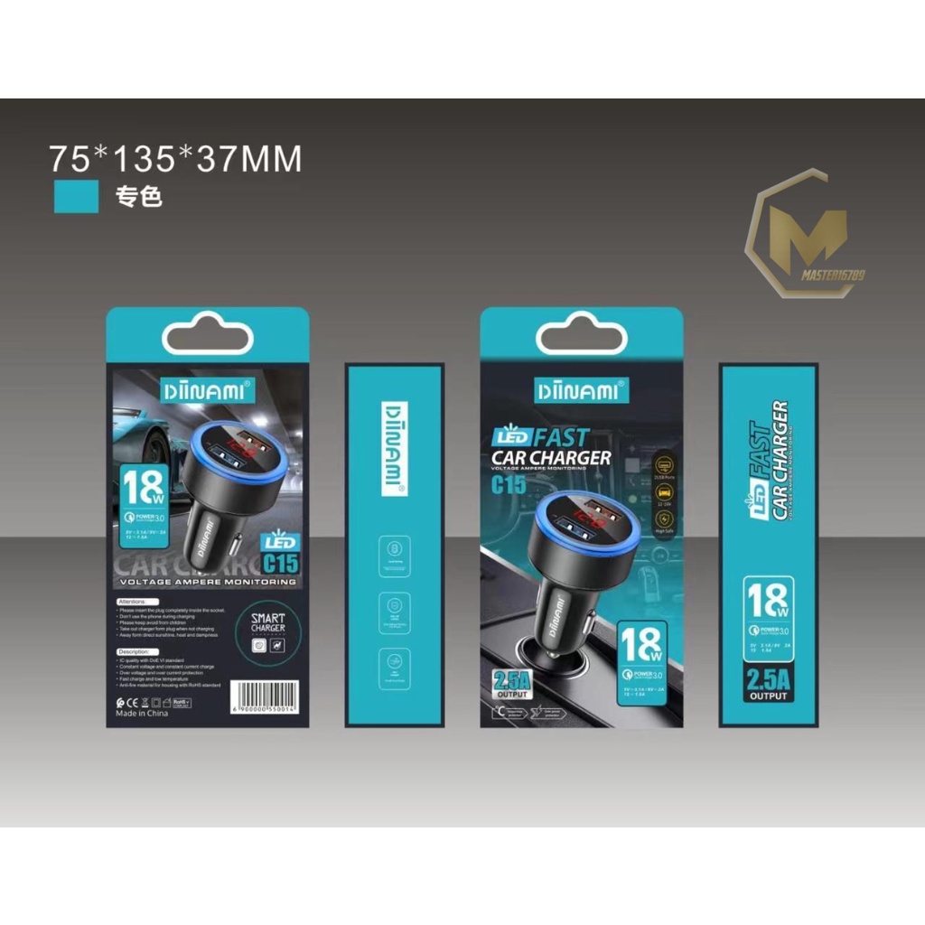Batok Saver mobil Cashan mobil DIINAMI C15 dual usb 2.5amper LED display ORIGINAL kualitas fast Charger MA3379