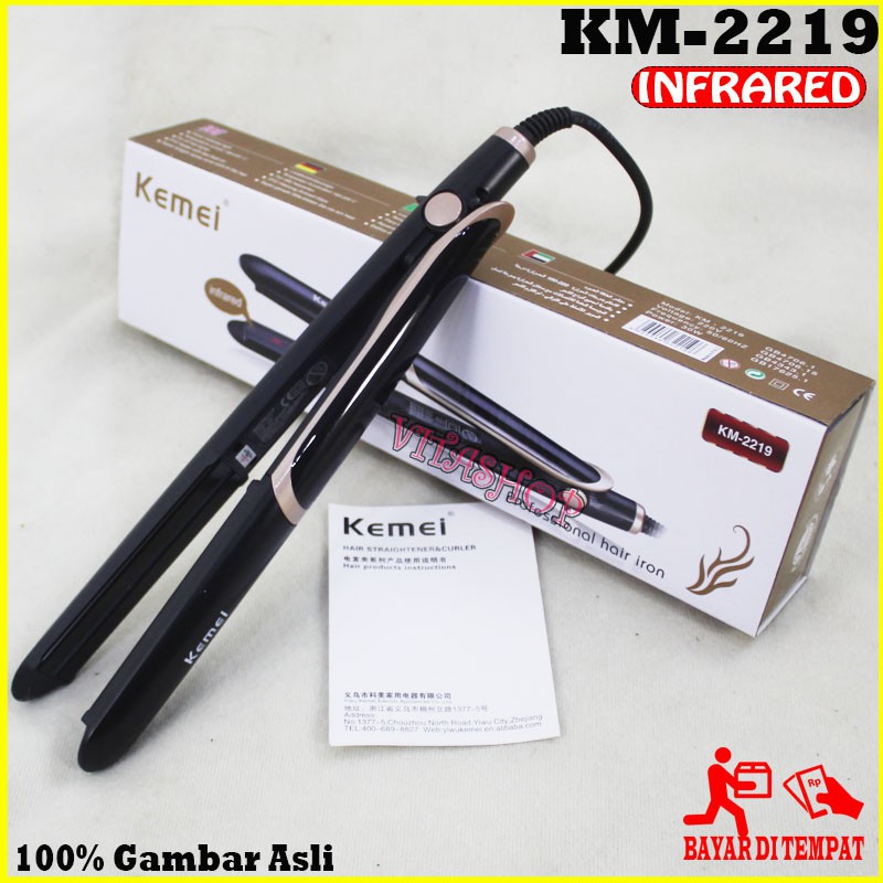 Catokan Rambut Infrared Kemei KM-2219 Catok Rambut 2 in 1 Lurus Dan Curly Temperatur Control